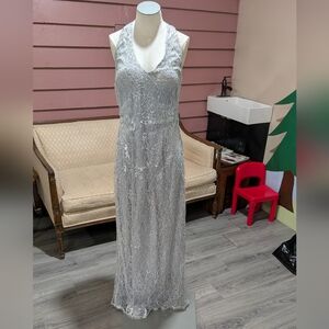 Silver Lace and Sequin Column Gown